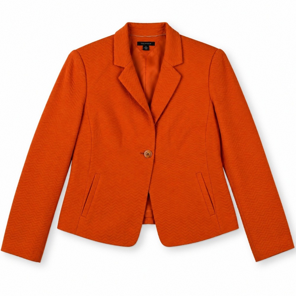 Tommy Hilfiger Blazer Women 4 Orange Textured Cotton Single Button Jacket